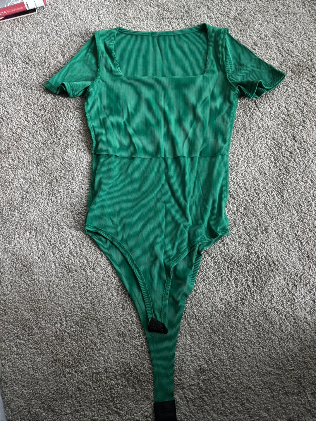 NURI Green Ribbed Square Neck Bodysuit - Size S