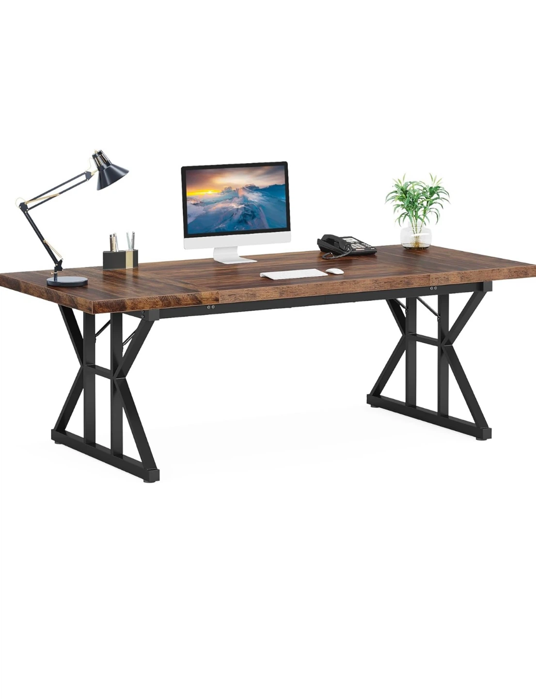 Wooden Desk with Black Metal Legs