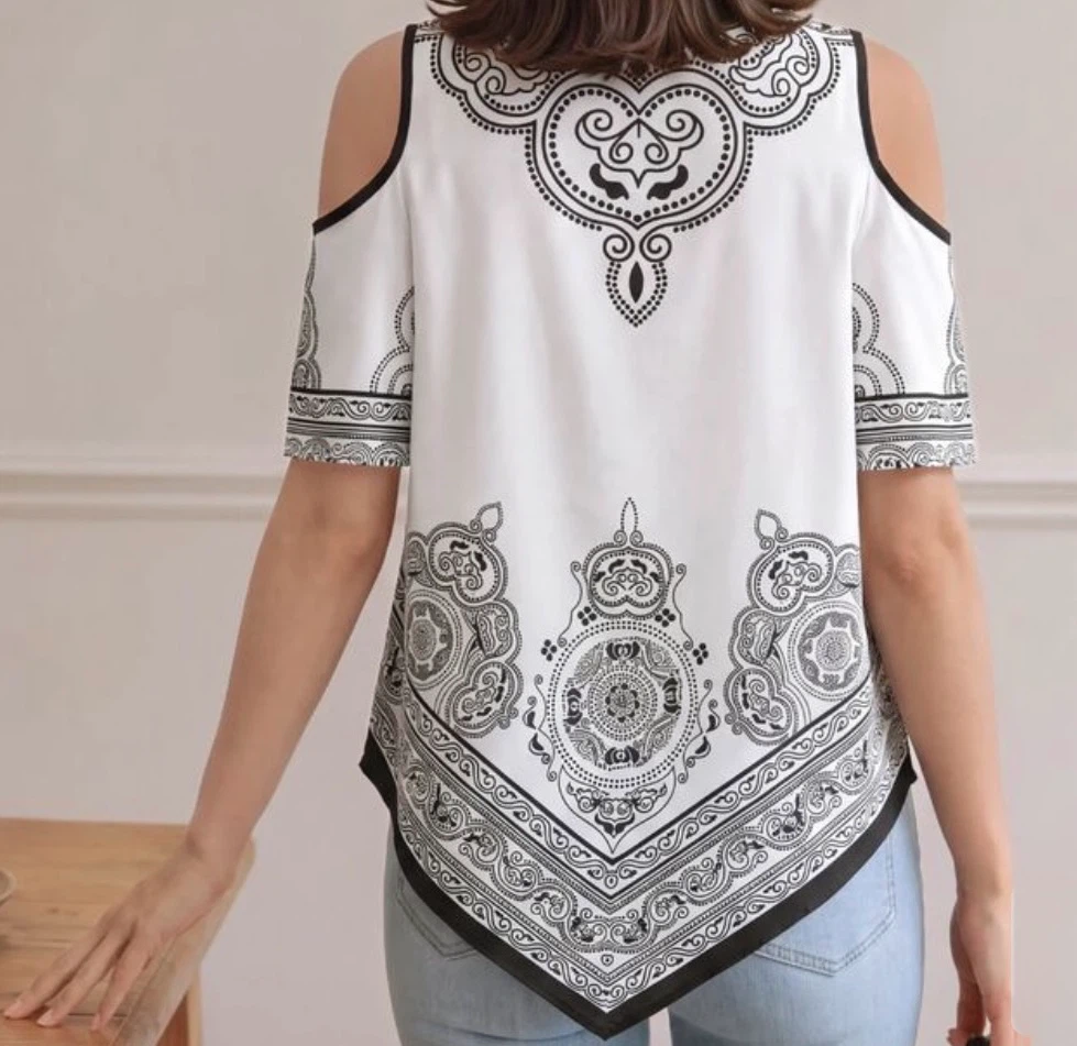 SHEIN Cold Shoulder Black & White Print Tunic Top - photo 2