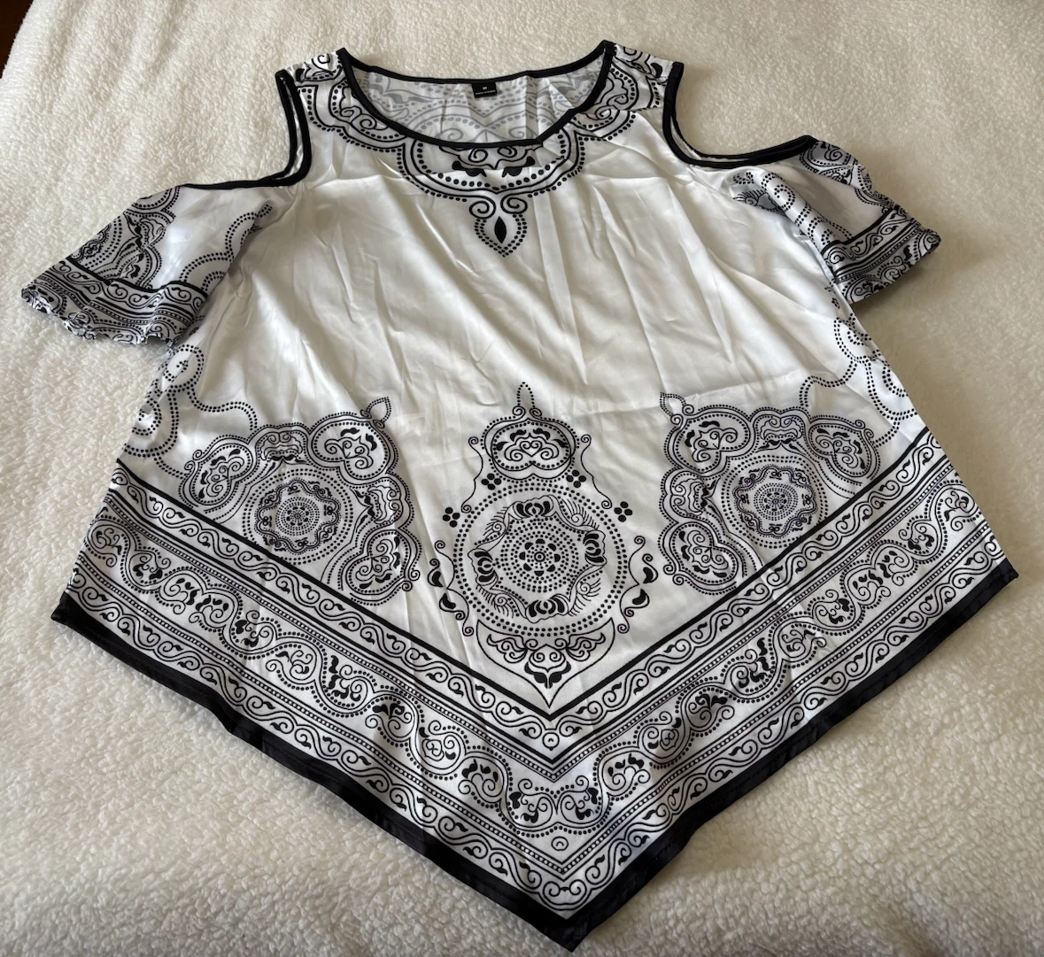 SHEIN Cold Shoulder Black & White Print Tunic Top - photo 3