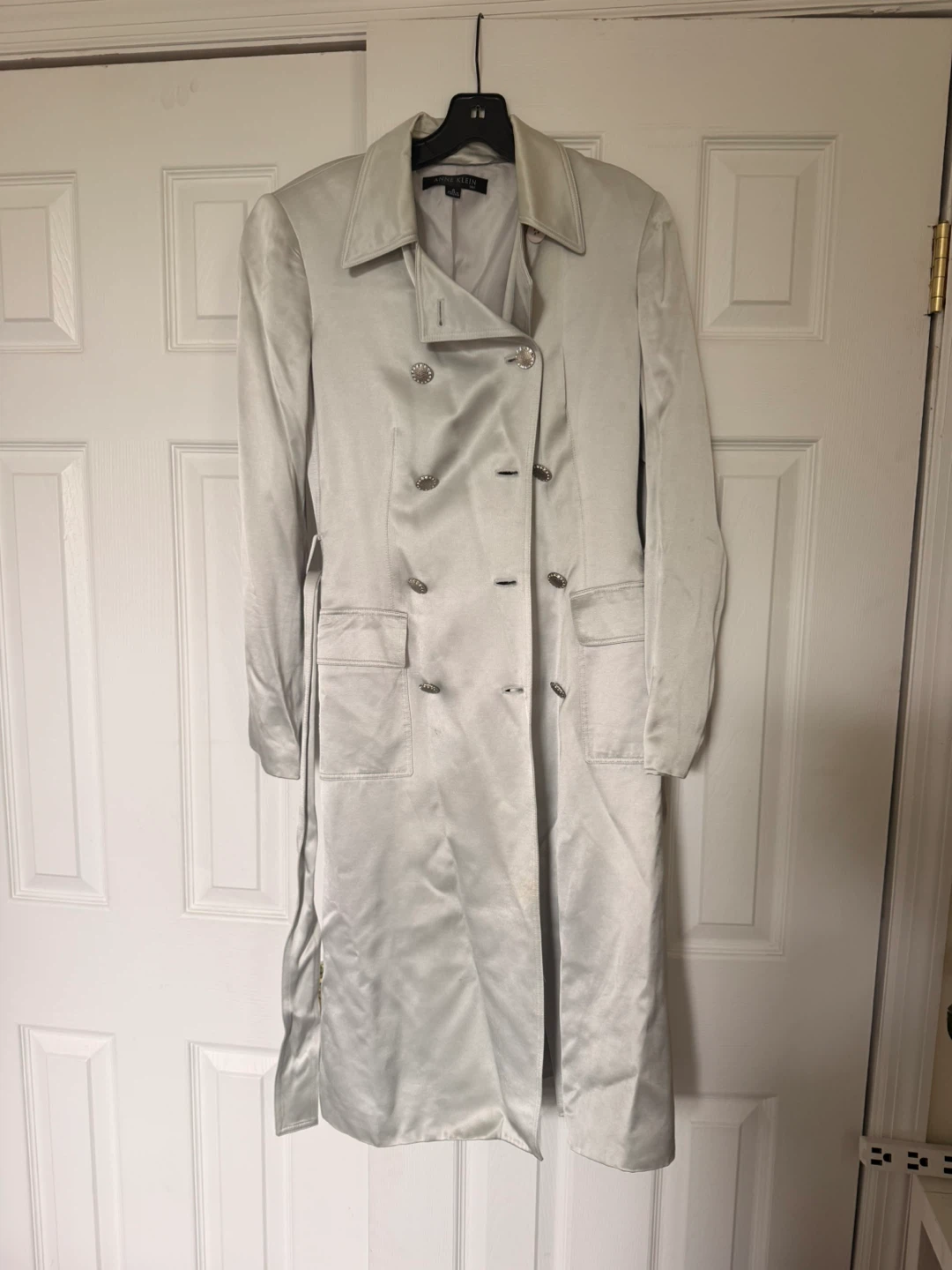 Anne Klein Women's Silver Double-Breasted Trench Coat