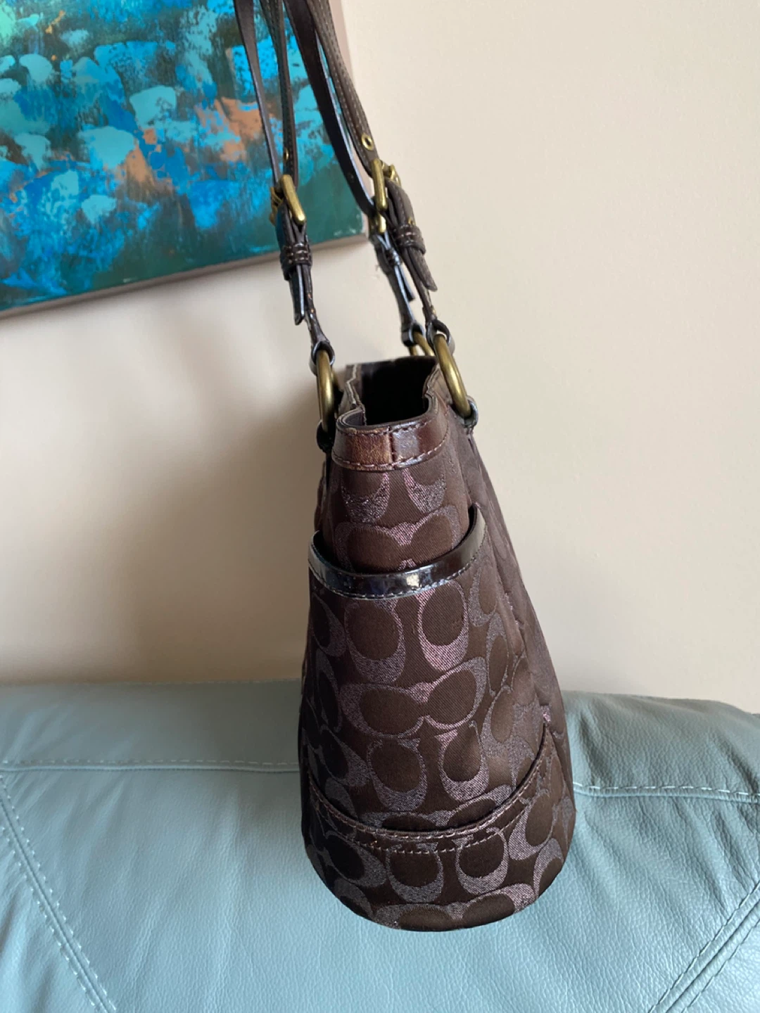 COACH Gallery Signature Tote Bag in Brown with Studded Accents - photo 4
