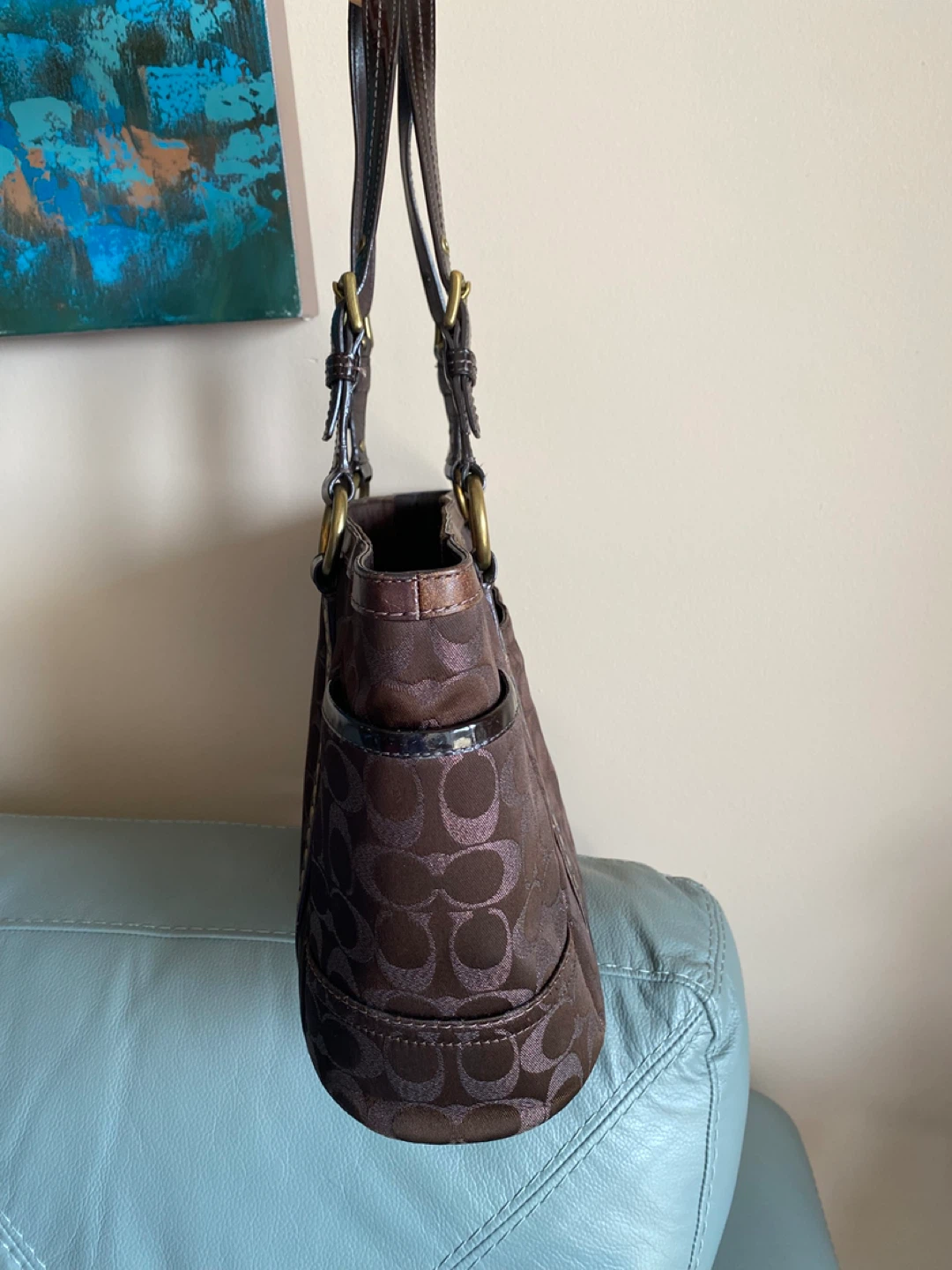 COACH Gallery Signature Tote Bag in Brown with Studded Accents - photo 3