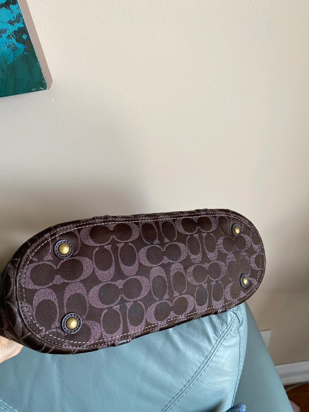 COACH Gallery Signature Tote Bag in Brown with Studded Accents - photo 5
