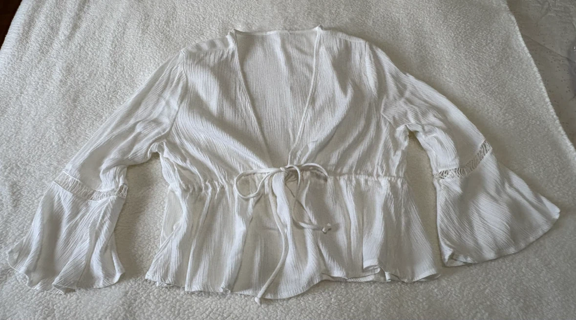 White Bell Sleeve Blouse - Large