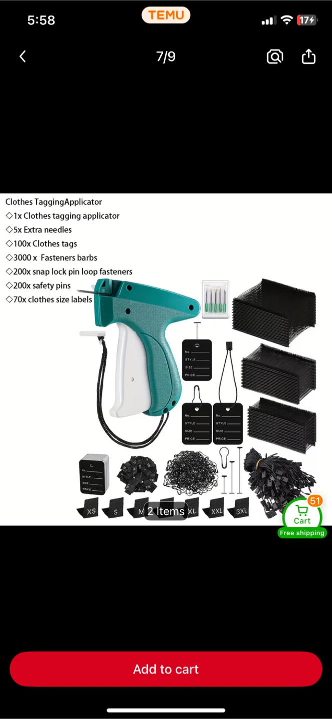 Clothes Tagging Gun Kit with 3576 Pcs Black Fasteners - photo 2