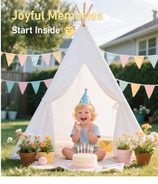 Kids Teepee Tent with Star Lights and Mat