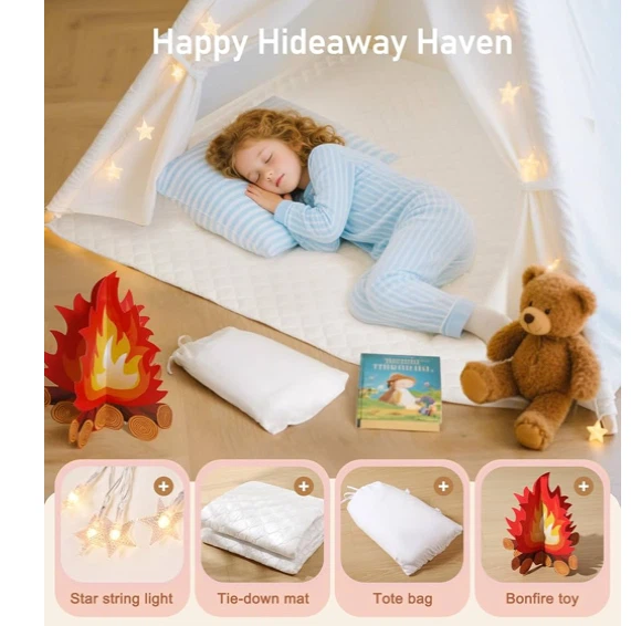 Kids Teepee Tent with Star Lights and Mat - photo 4