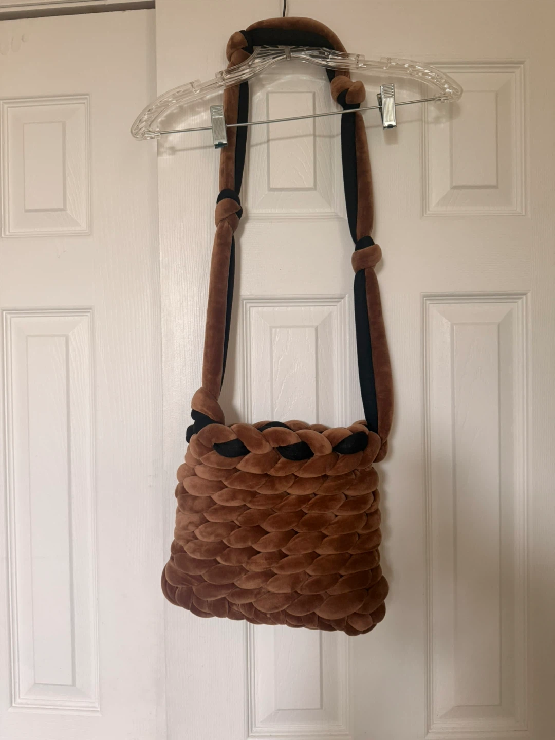 Brown Velvet Braided Crossbody Bag