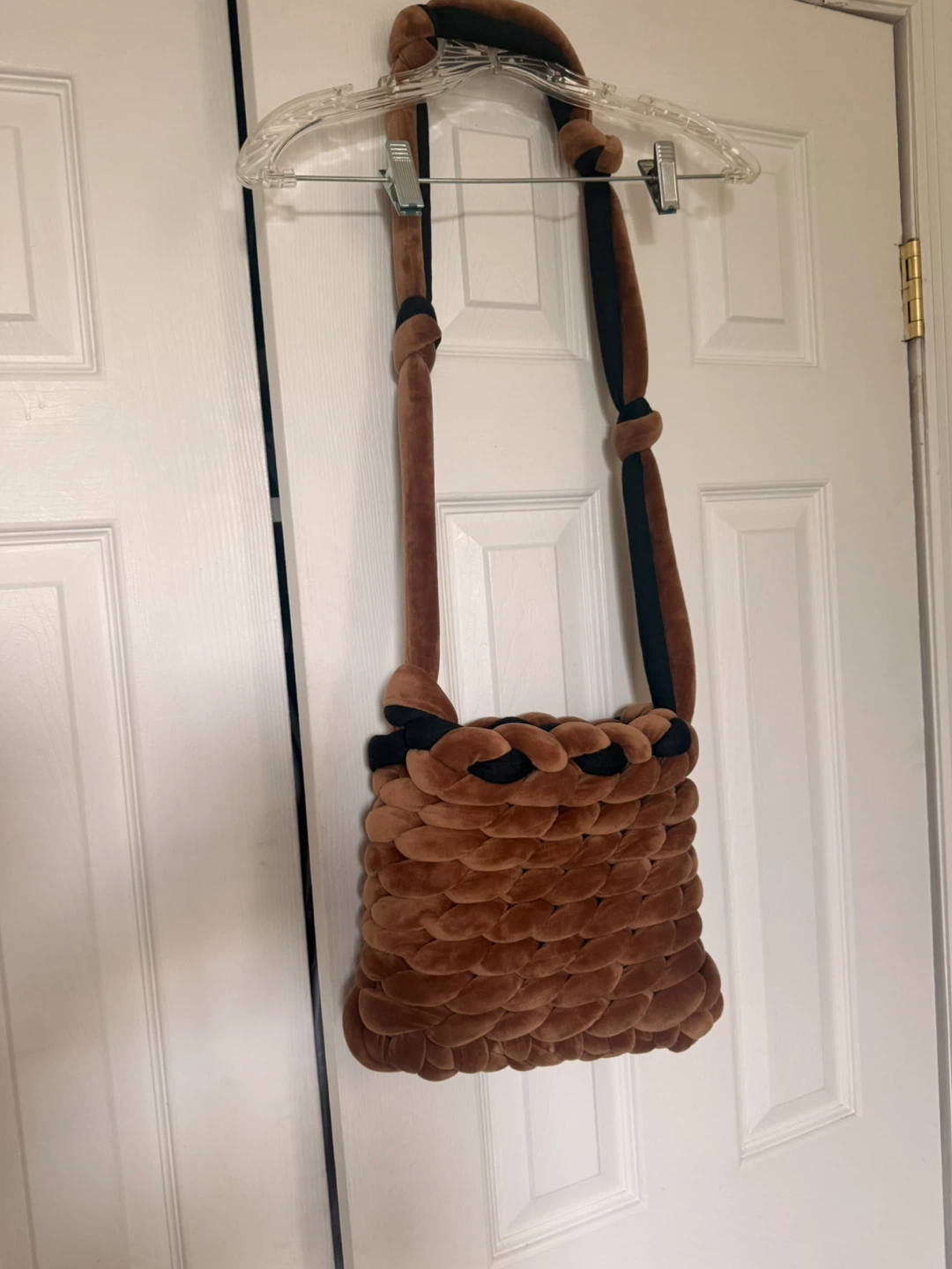 Brown Velvet Braided Crossbody Bag - photo 4