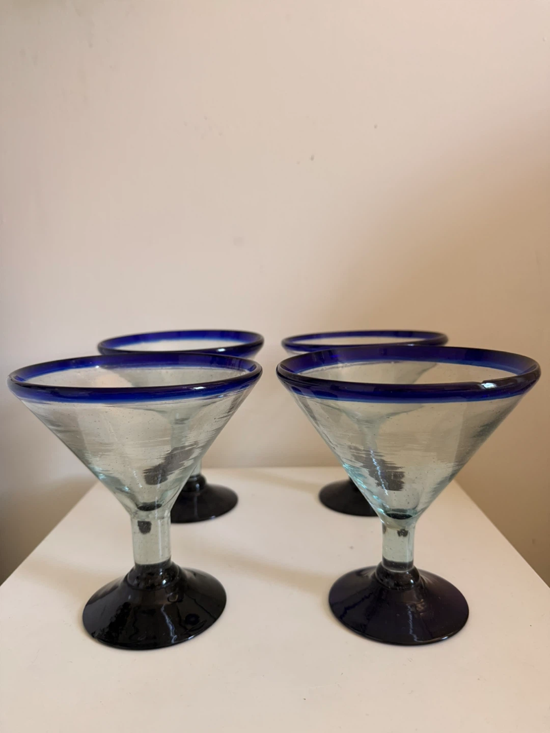 Set of 4 Blue Rim Margarita Glasses