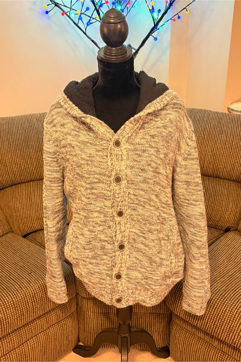 ✨✨Grey Marled Knit Hoodie Cardigan