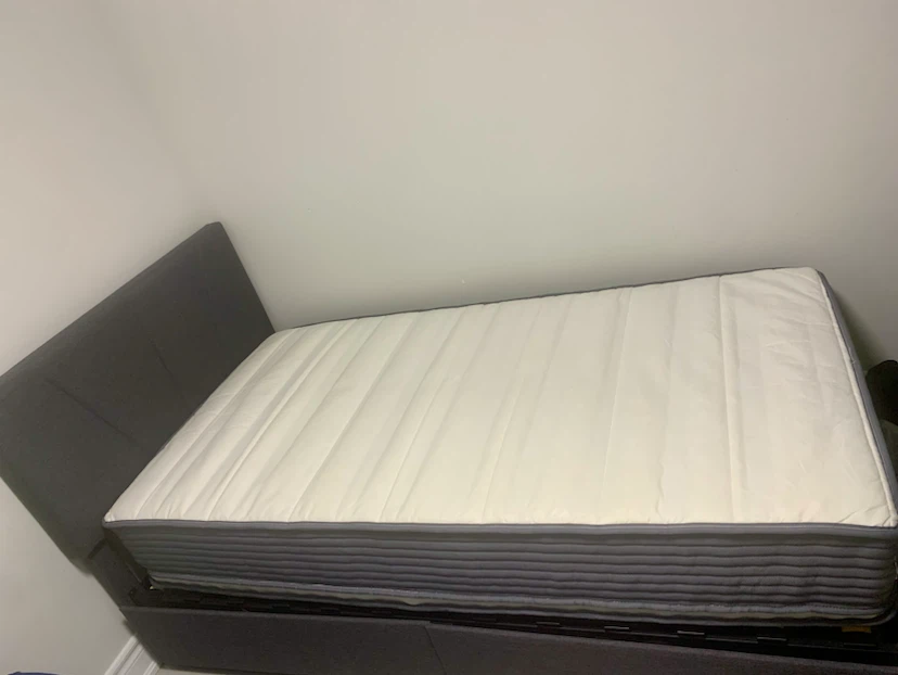 Grey Upholstered Twin Bed Frame with Mattress - photo 2