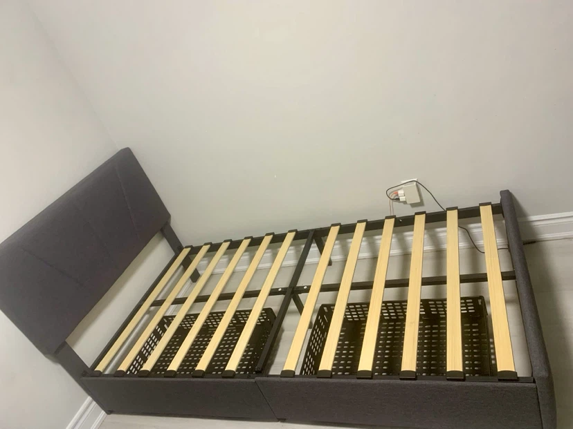 Grey Upholstered Twin Bed Frame with Mattress - photo 5