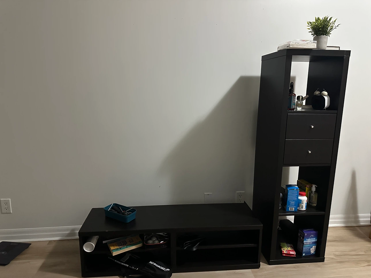 Black Storage Shelf Unit and Bench - photo 2