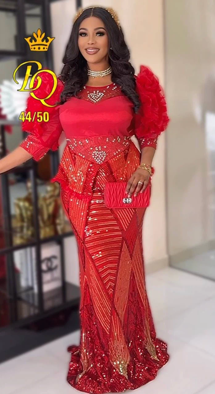 Red Sequin Gown with Ruffle Turkish gowns