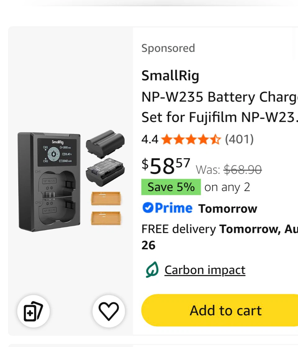 SmallRig NP-W235 Battery Charger Set with 2 Batteries