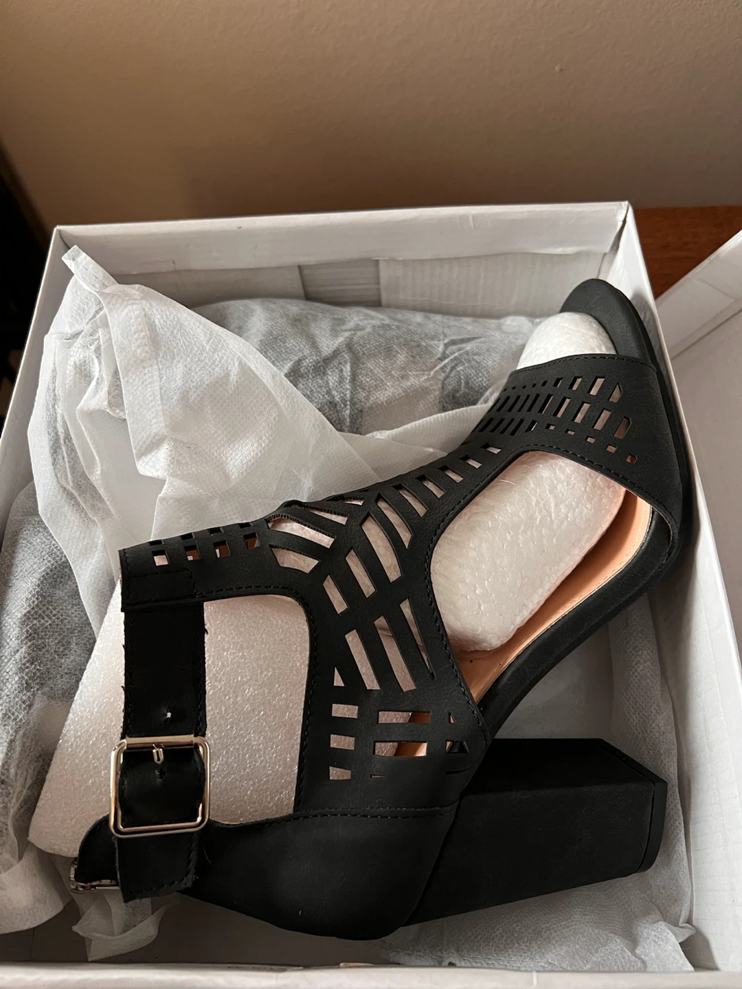 Women's Black Chunky Block Heel Open Toe Sandals Size 8.5M/39 - photo 3