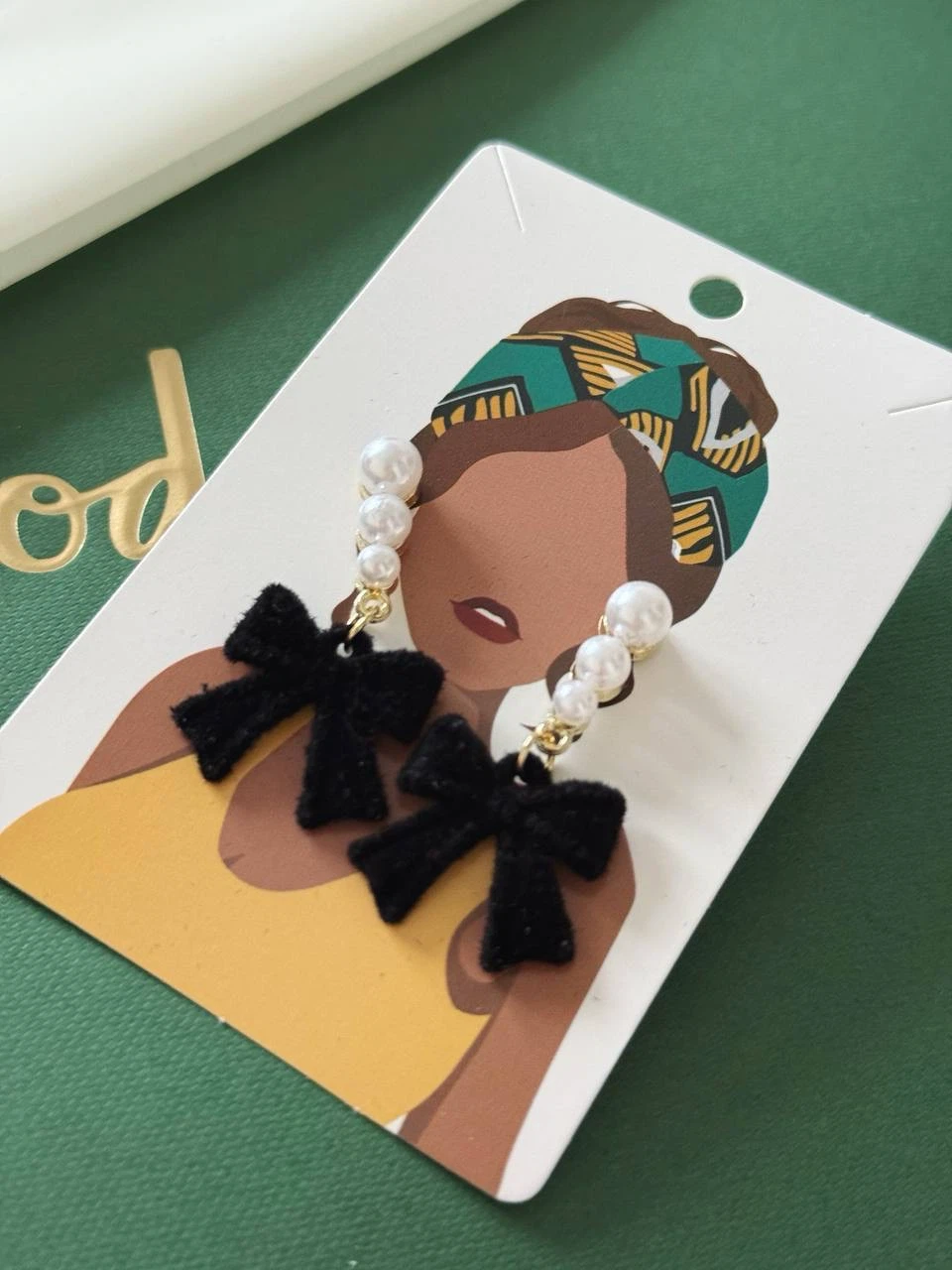 Black Velvet Bow Pearl Earrings - photo 5