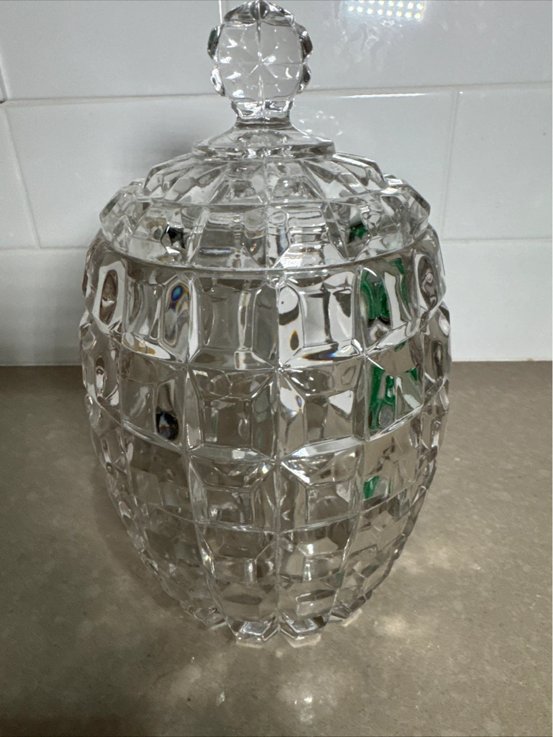 Victorian 1889 Crystal Bisquit Barrell Cookie Jar & Lid