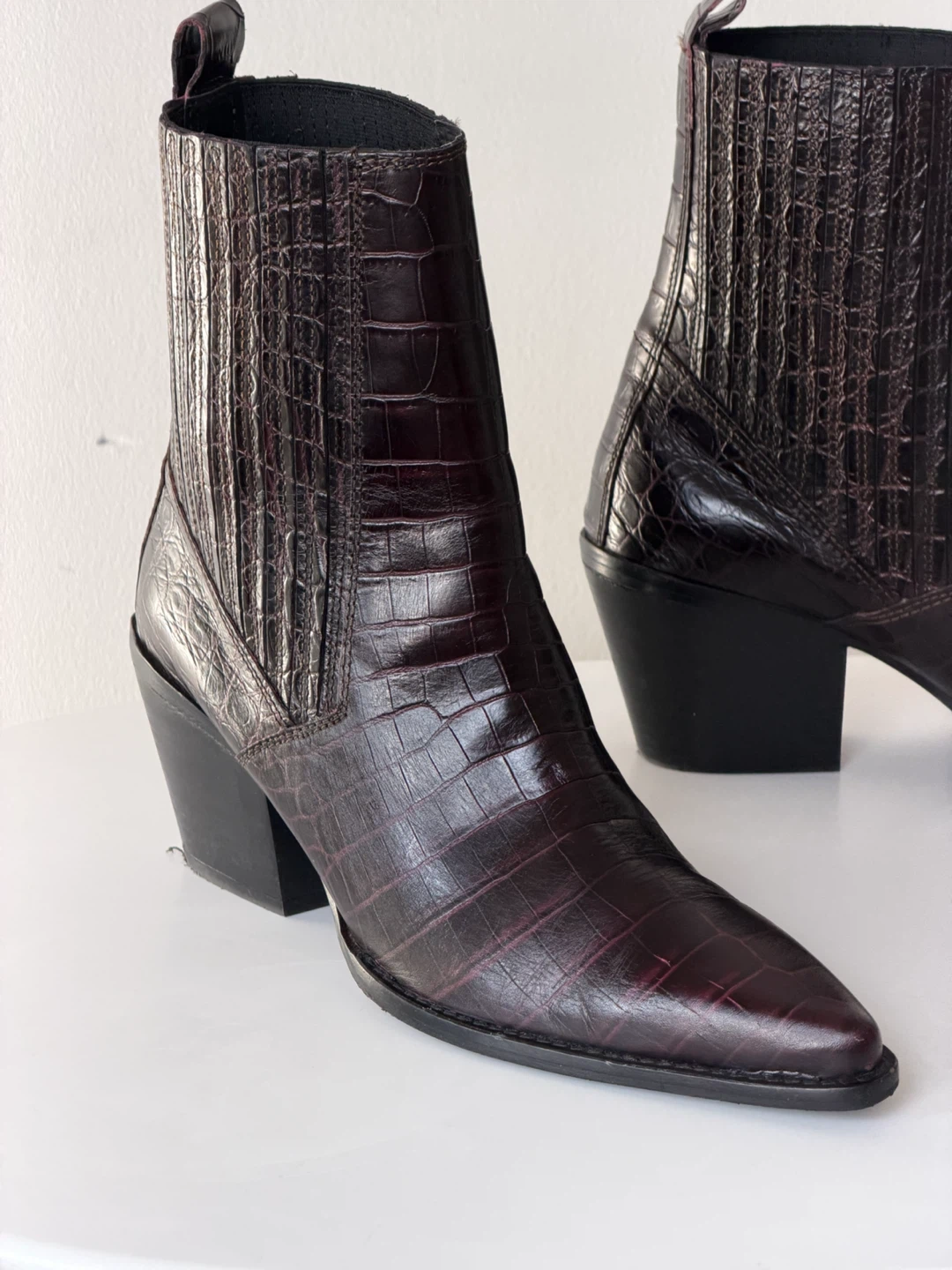 Maroon Croc-Embossed Ankle Boots ZARA