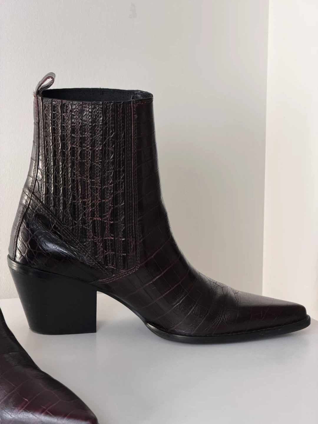Maroon Croc-Embossed Ankle Boots ZARA - photo 2