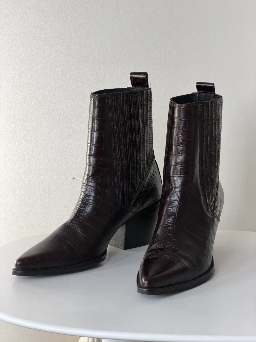 Maroon Croc-Embossed Ankle Boots ZARA - photo 3