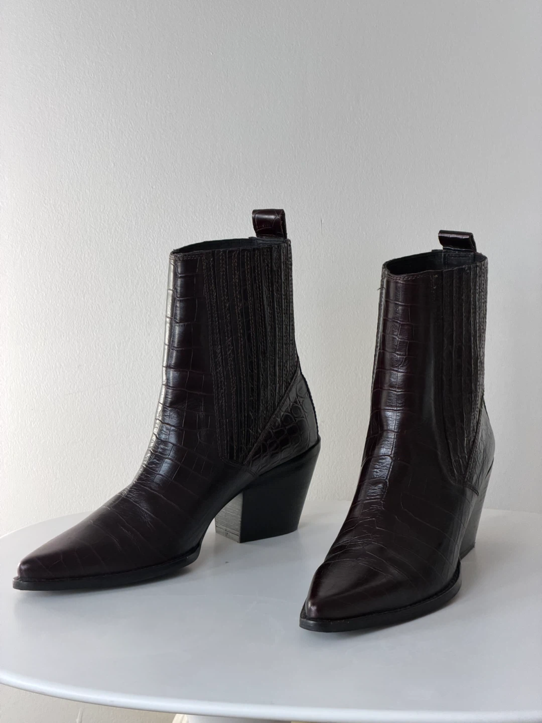 Maroon Croc-Embossed Ankle Boots ZARA - photo 4