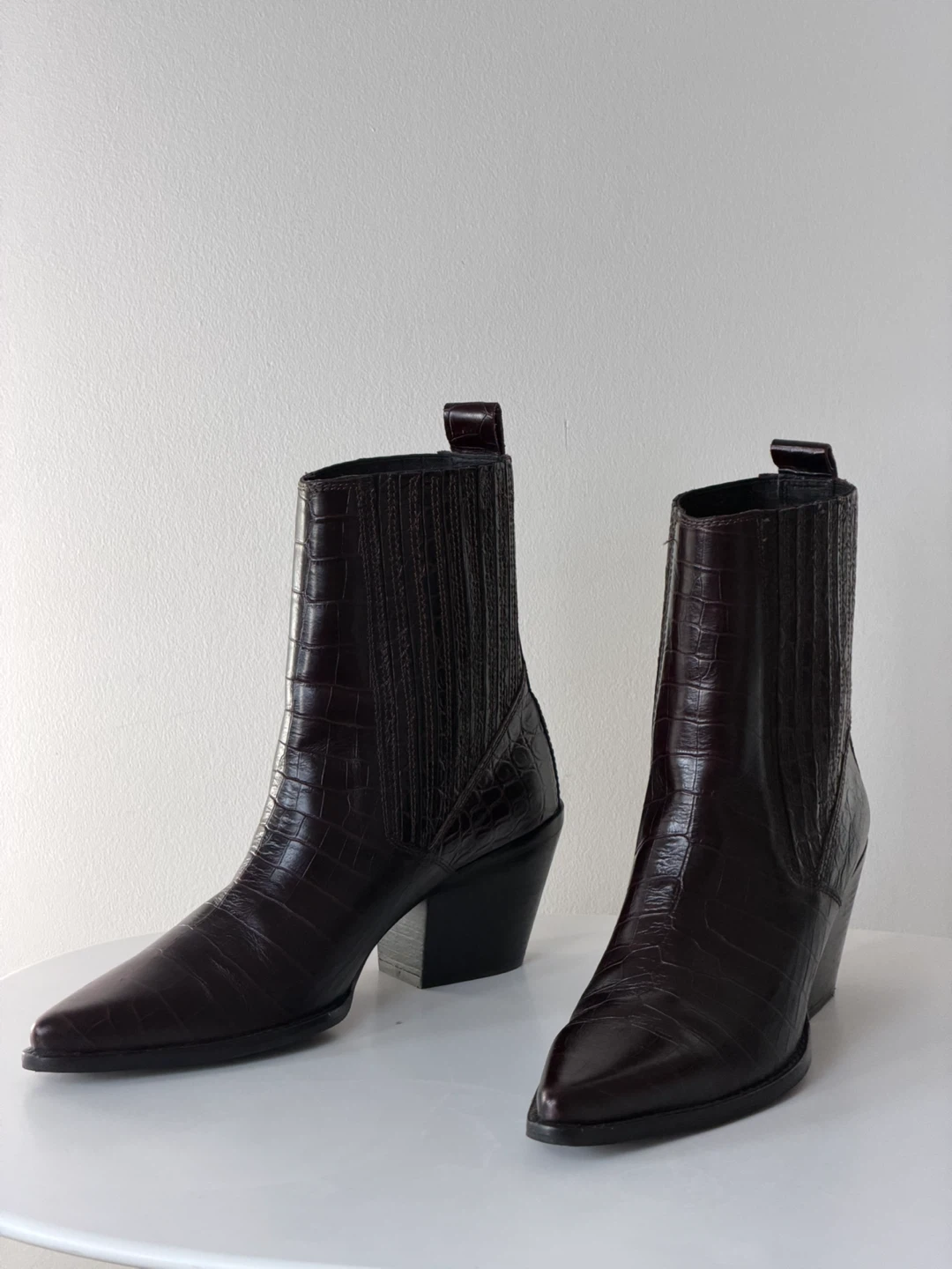 Maroon Croc-Embossed Ankle Boots ZARA - photo 5