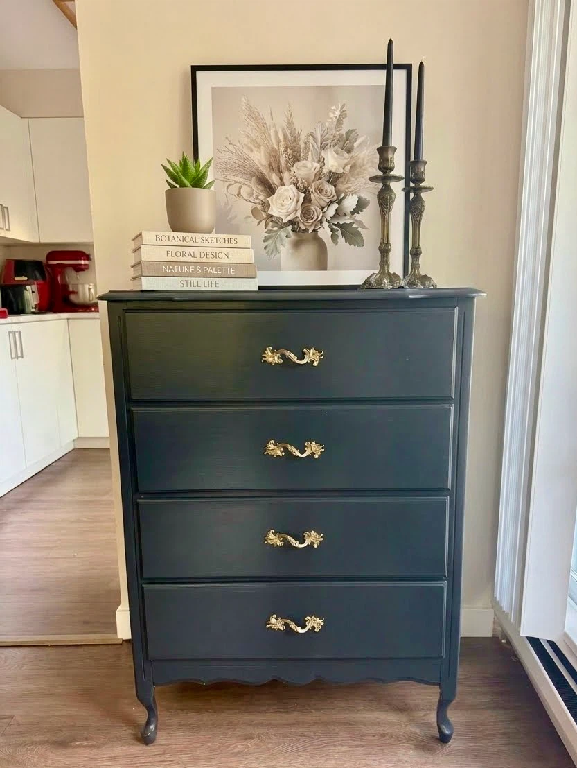 Refinished Black Dresser with Gold Accents