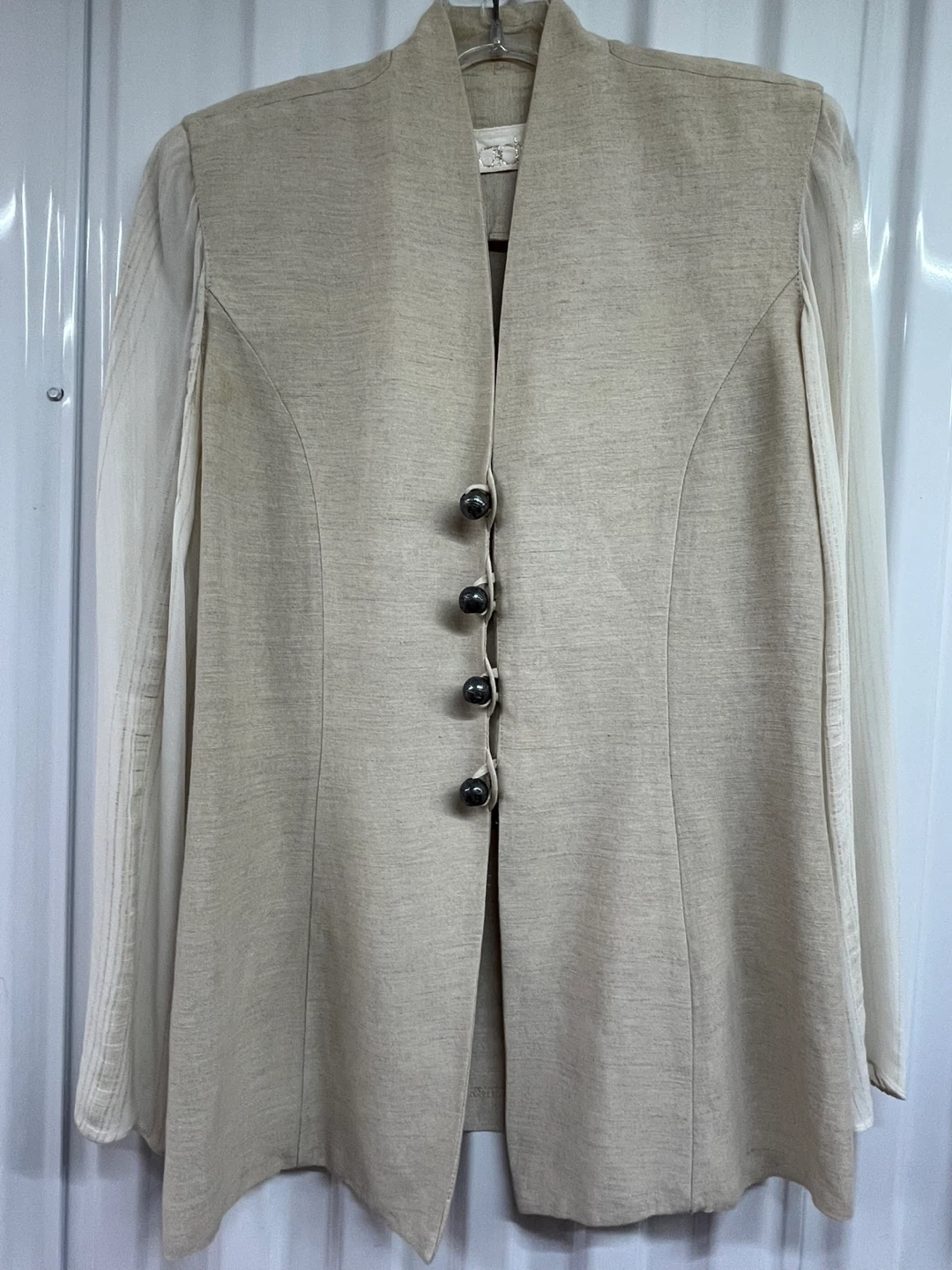 Cache Cache beige linen blend long sleeve blazer