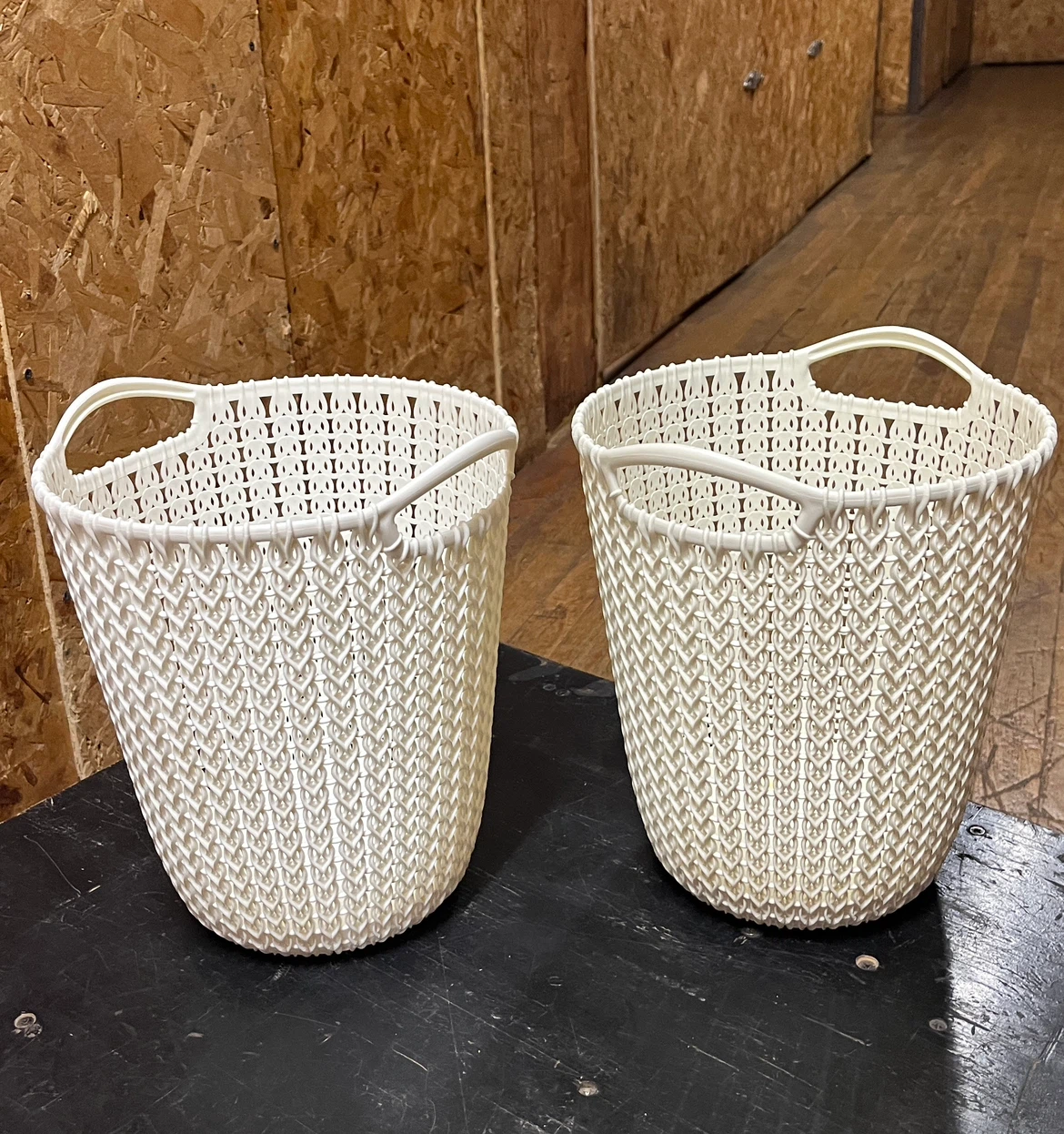 White Woven CURVER Knitting Baskets (Set of 2)