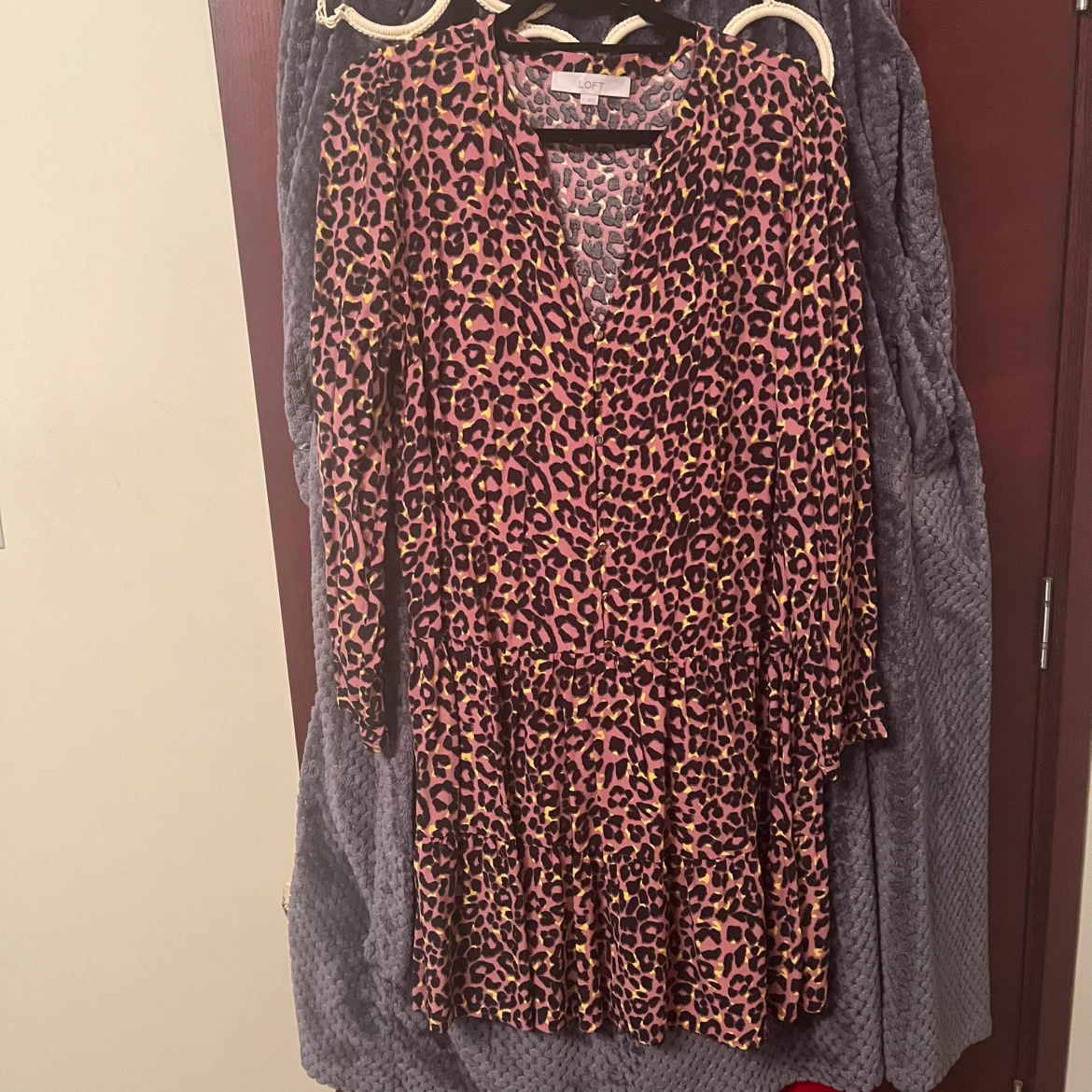 LOFT Leopard Print Tiered Dress Size L