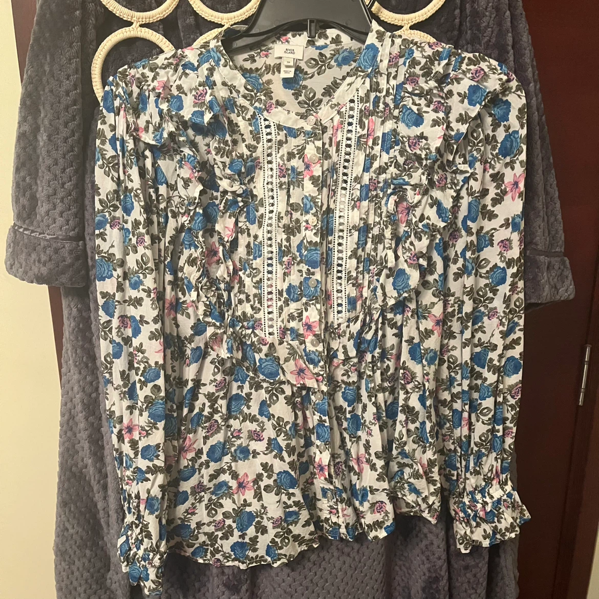 River Island Floral Print Button-Up Blouse - Size 18