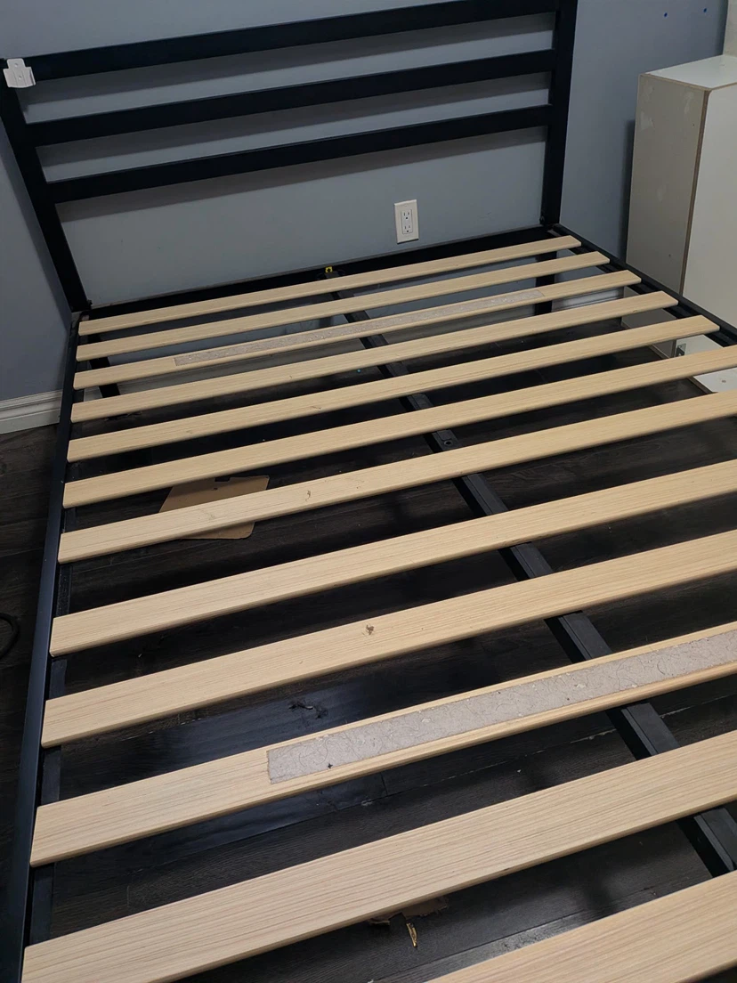 Black Metal Bed Frame with Wood Slats - photo 4