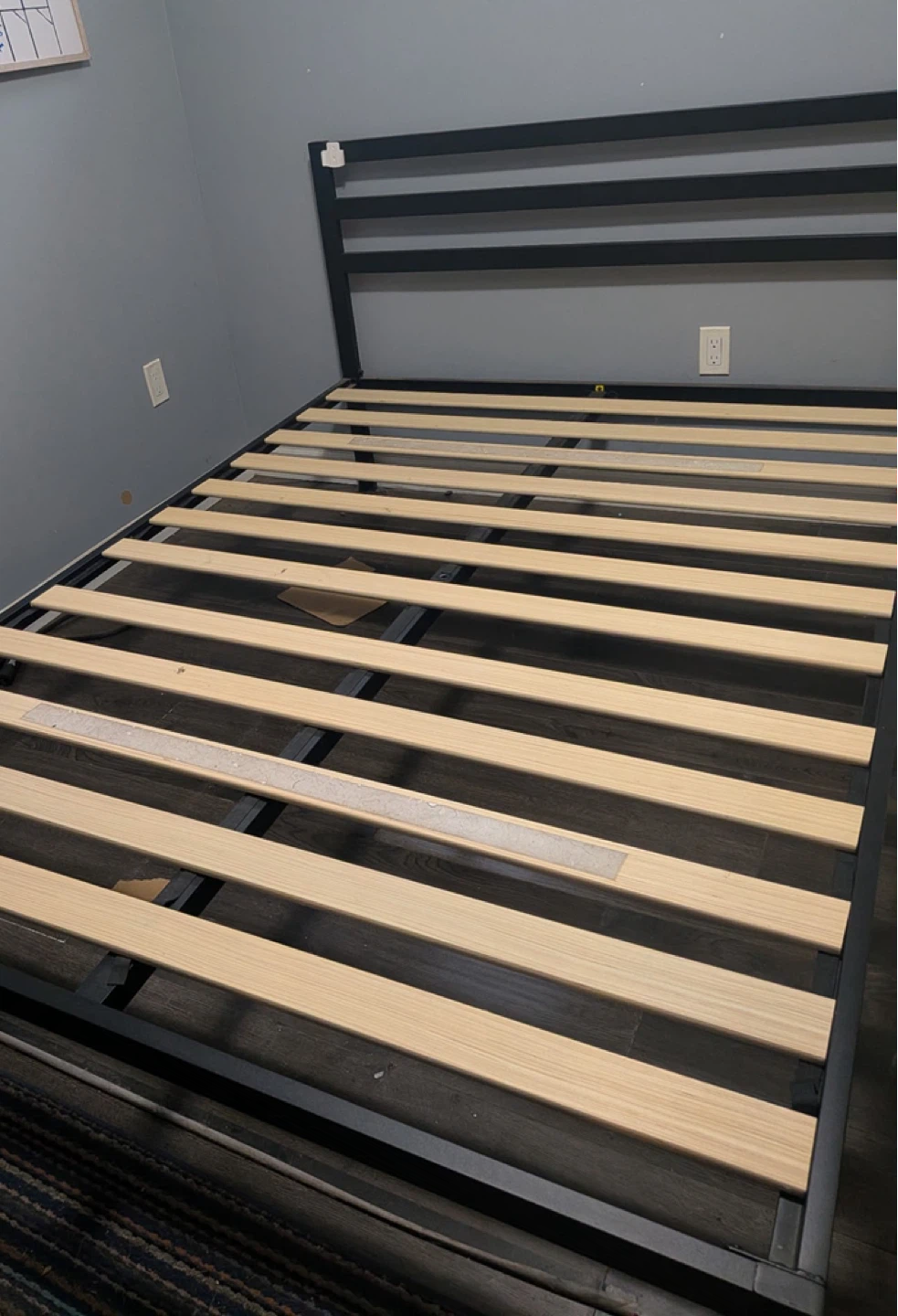 Black Metal Bed Frame with Wood Slats