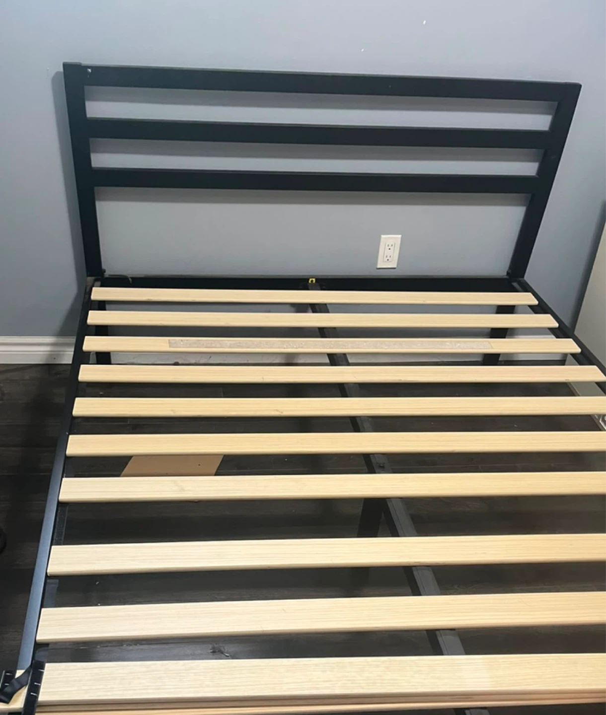 Black Metal Bed Frame with Wood Slats - photo 2