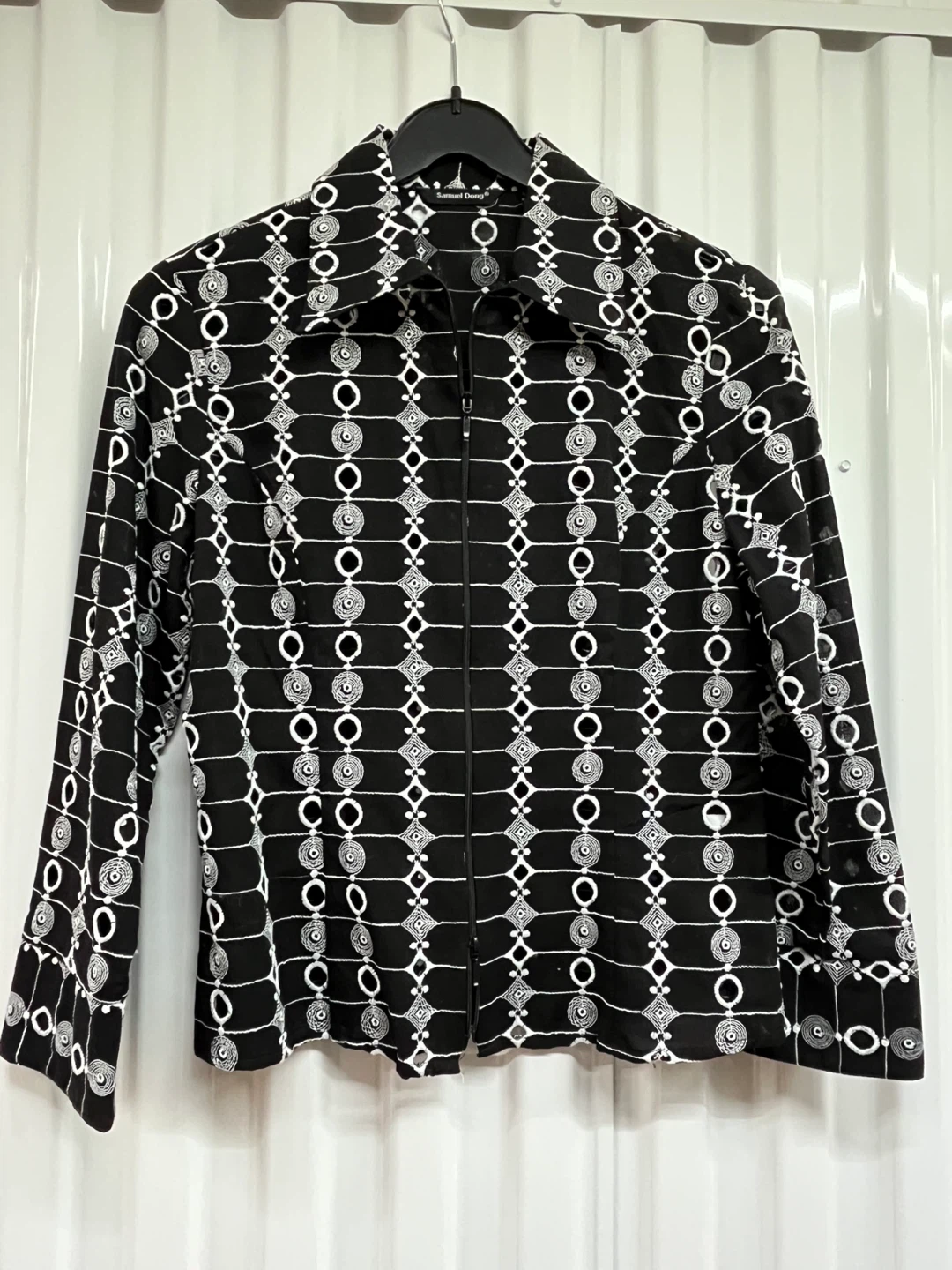 Samuel Dong Black & White Print Zip-Up Jacket