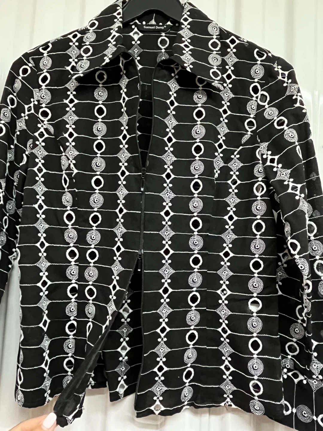 Samuel Dong Black & White Print Zip-Up Jacket - photo 3