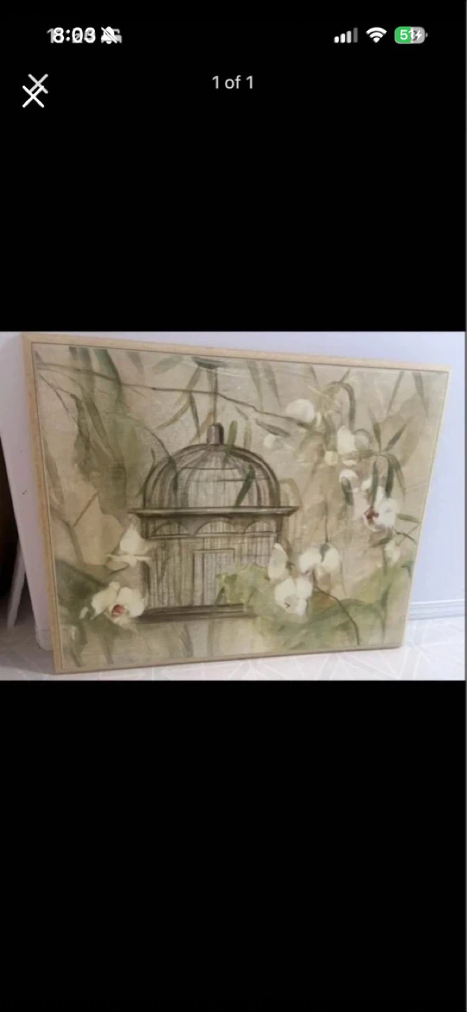 Framed Painting with Birdcage and Orchids