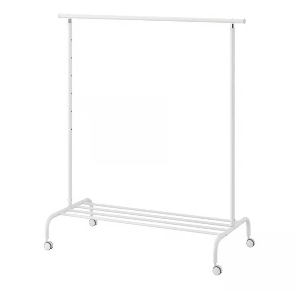 IKEA White Rolling Clothes Rack with Shelf
