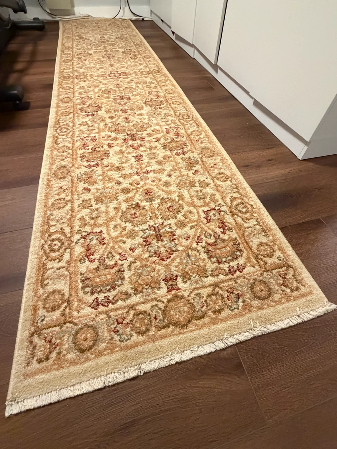 Cream and Red Floral Runner Rug