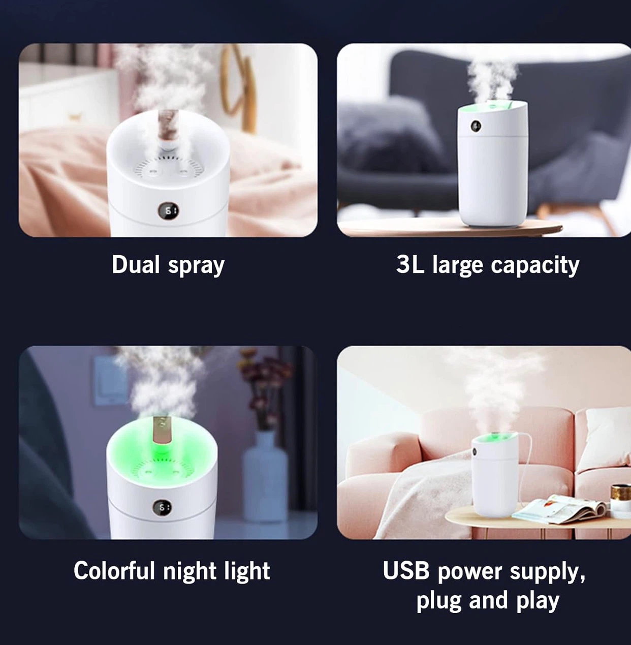 White 3L Humidifier with Colorful Night Light - photo 3