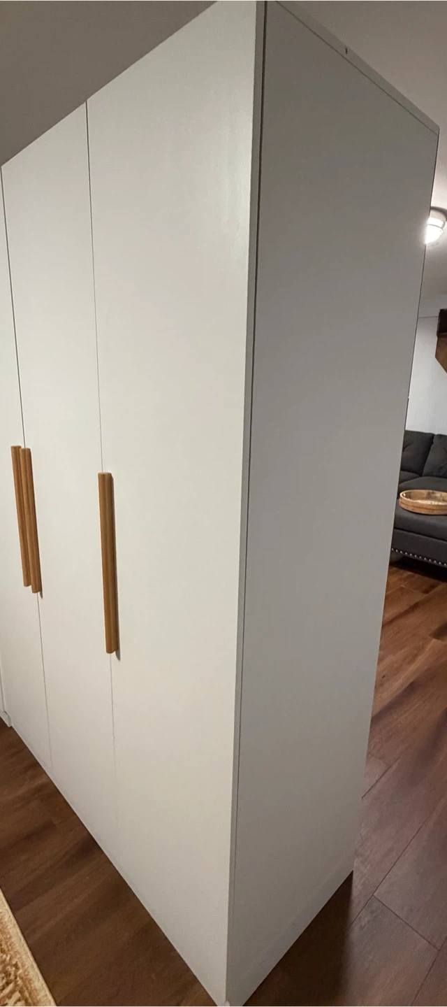 White Wardrobe with Wooden Handles