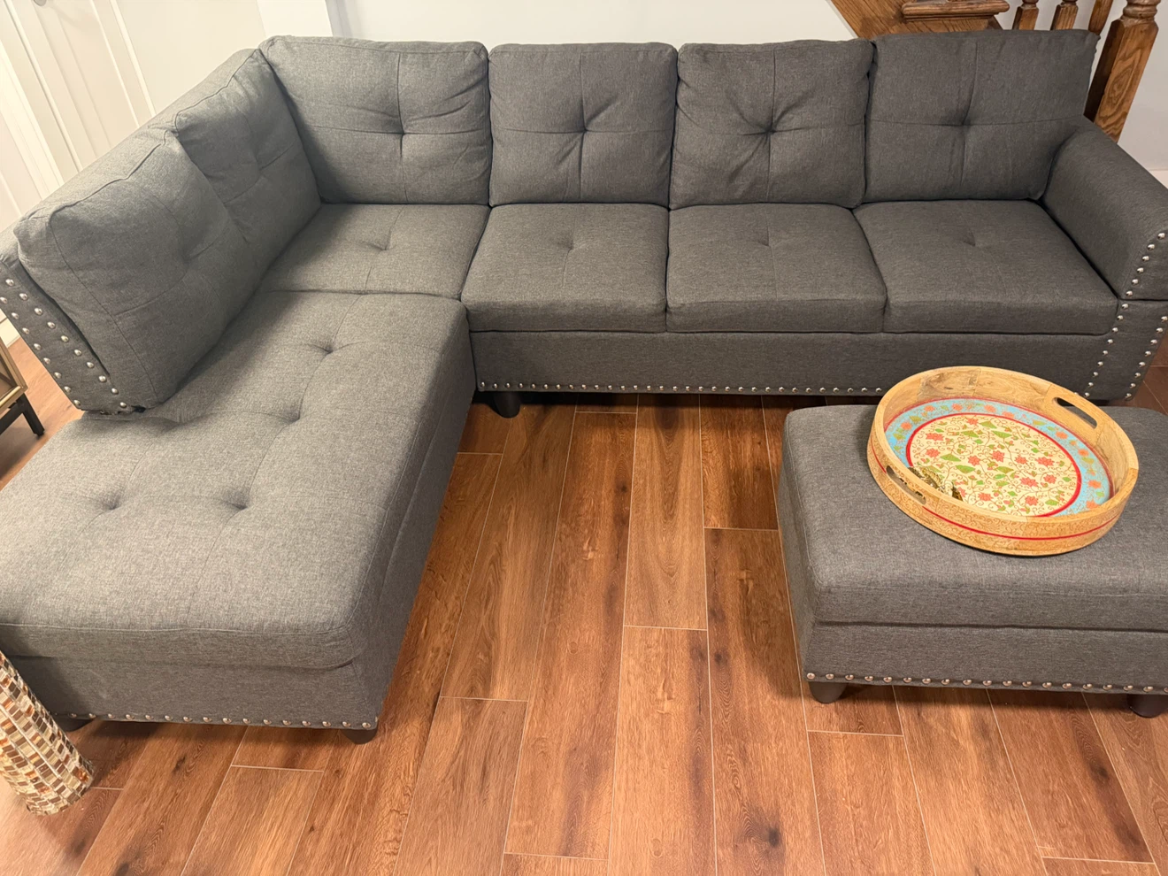 Gray Sectional Sofa with Ottoman