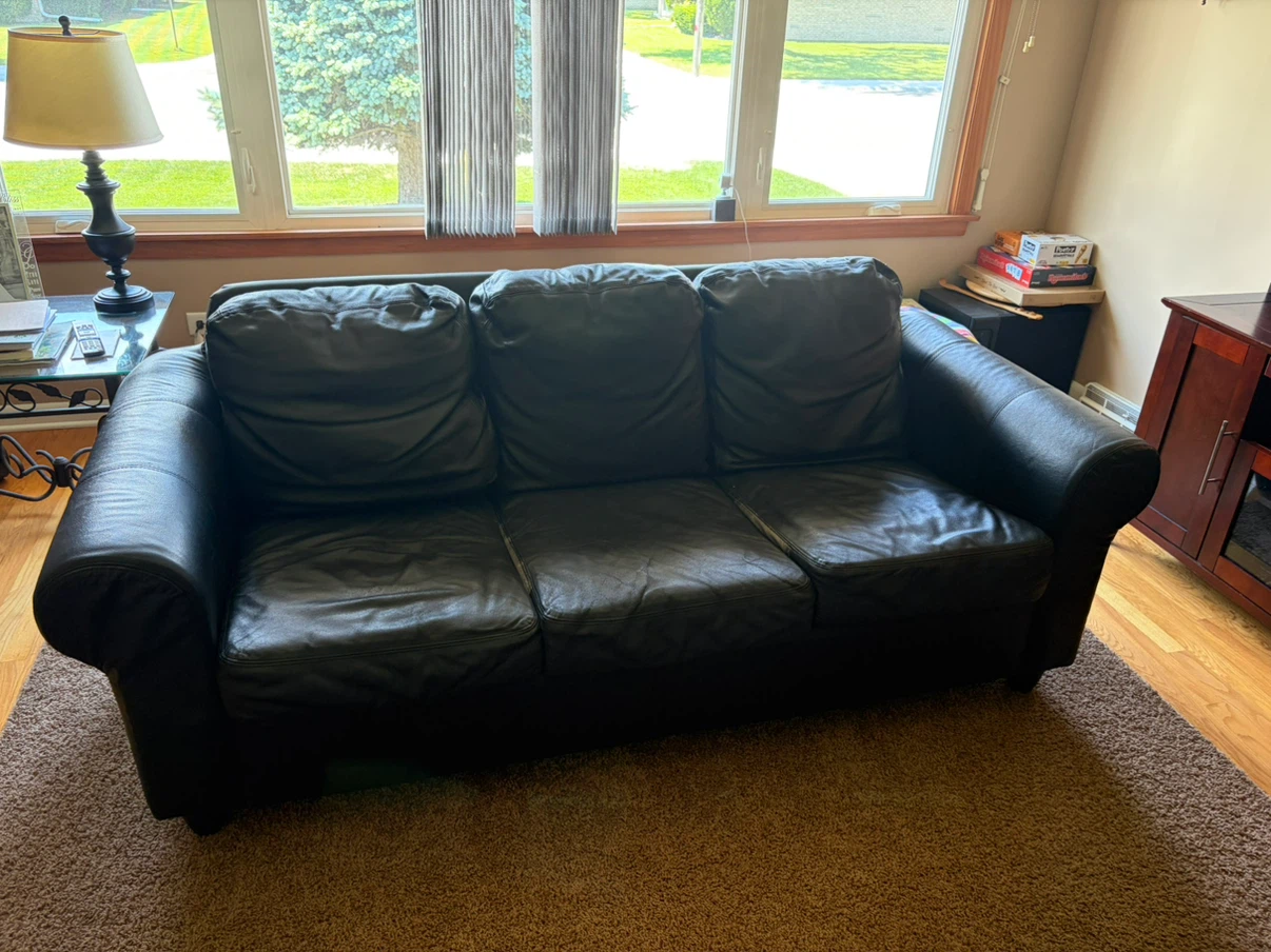 Genuine Leather Black IKEA Brand Sofa - good condition
