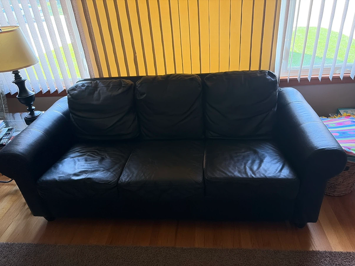 Genuine Leather Black IKEA Brand Sofa - good condition - photo 3