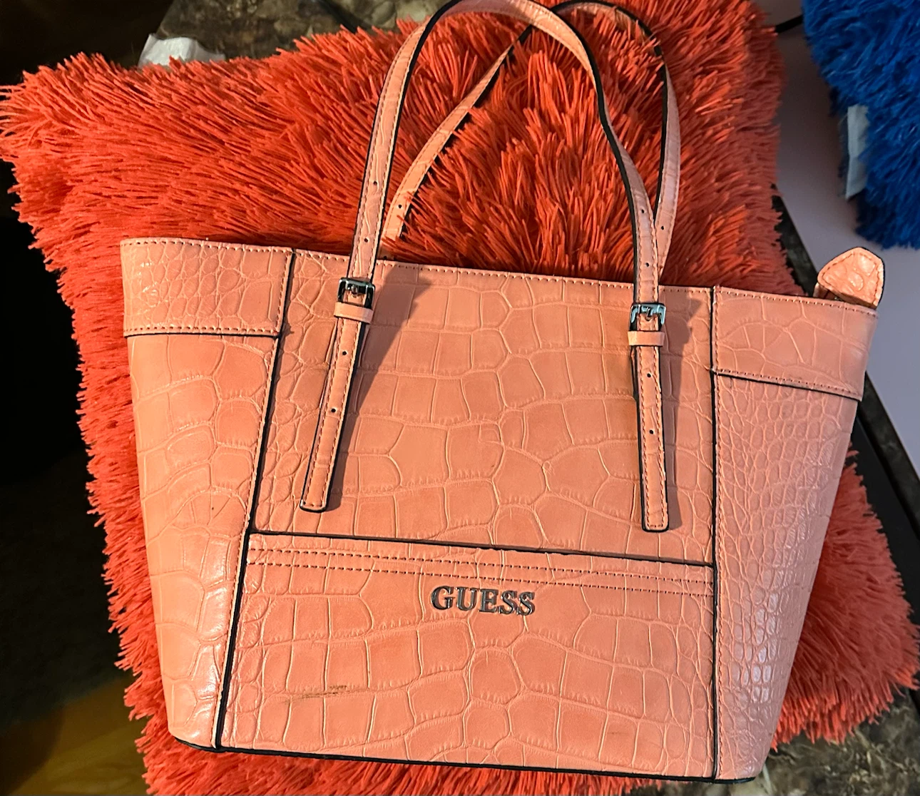 Guess Tote Bag - Peach Croc Embossed