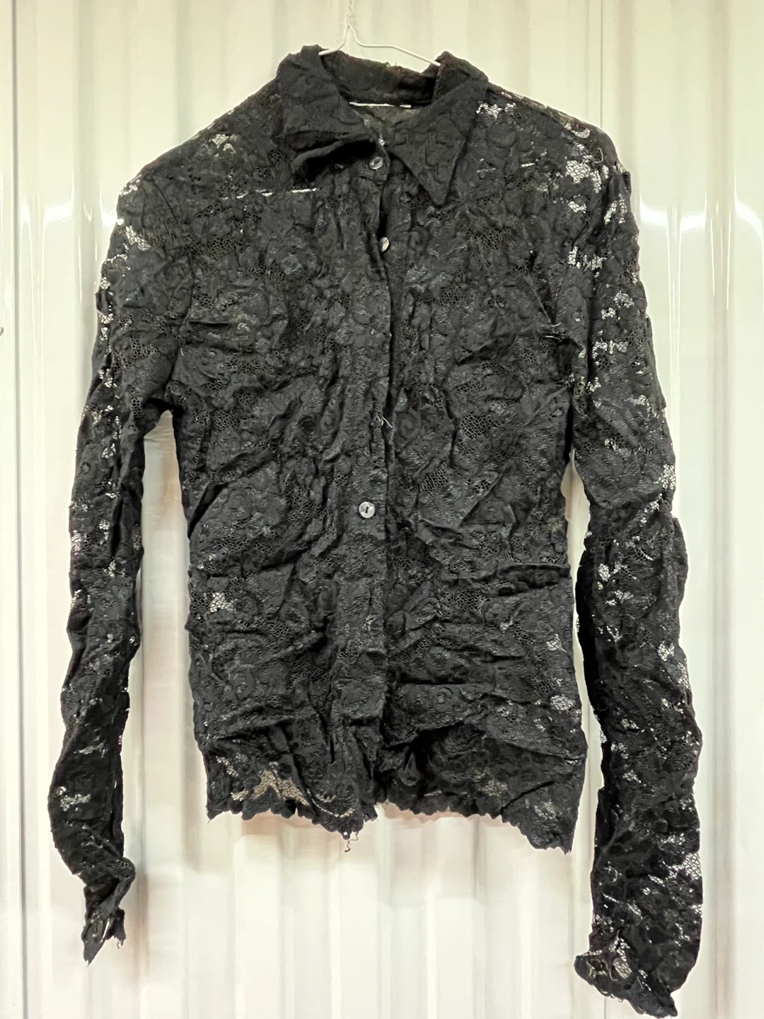 Black Lace Collared Button-Up Shirt
