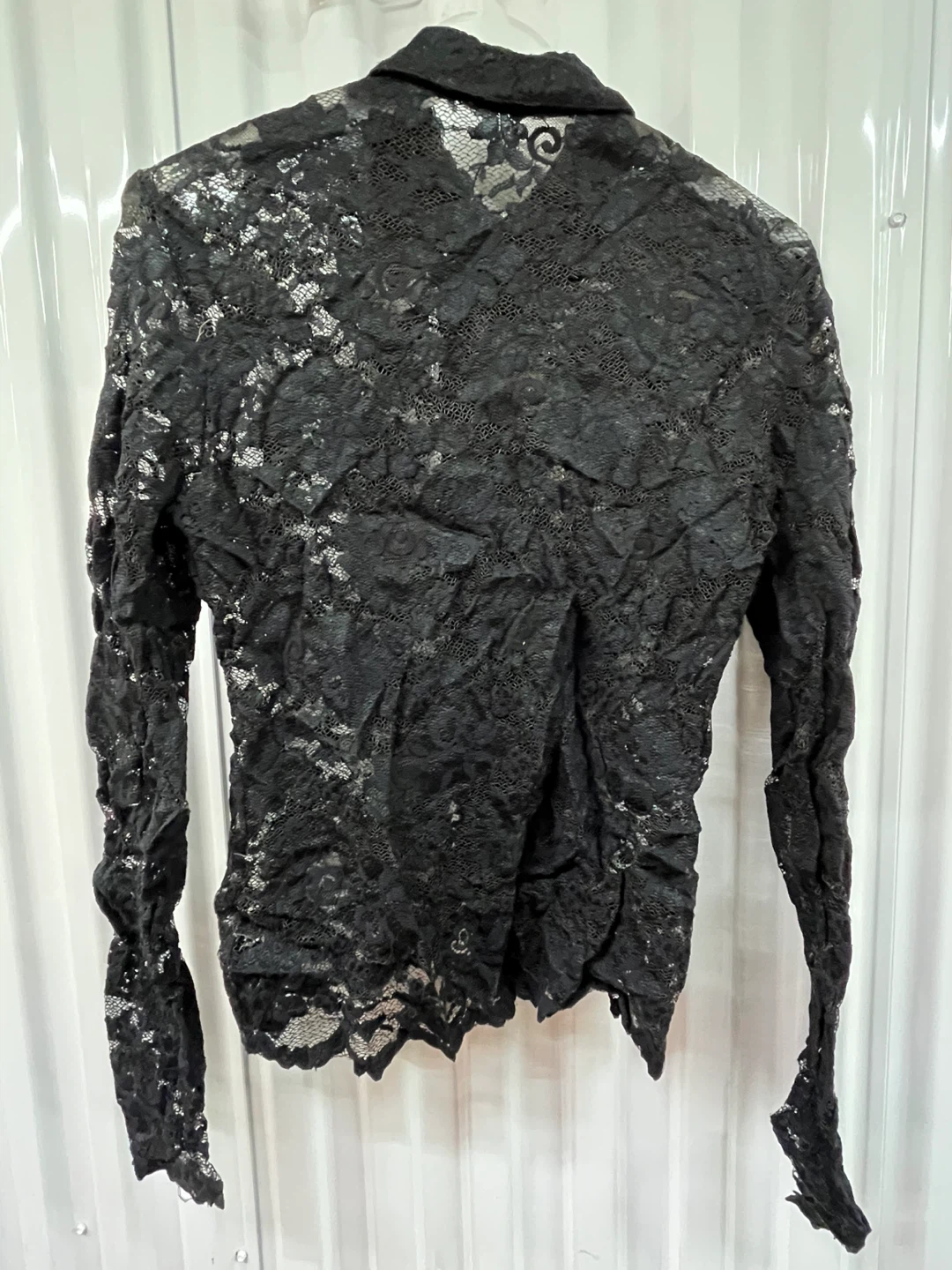 Black Lace Collared Button-Up Shirt - photo 2